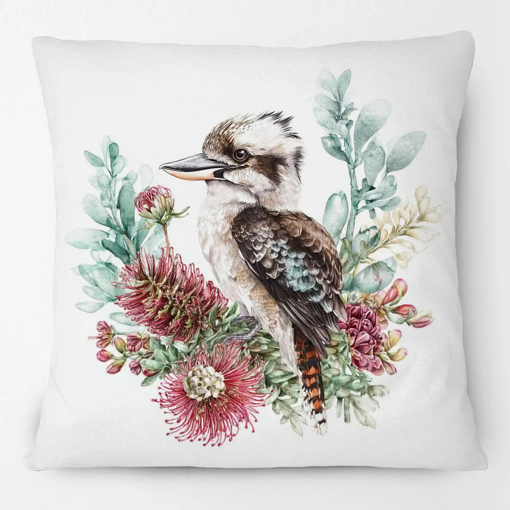 Kookaburra Cushion Cover | Watercolour Native Flowers | 45 x 45cm