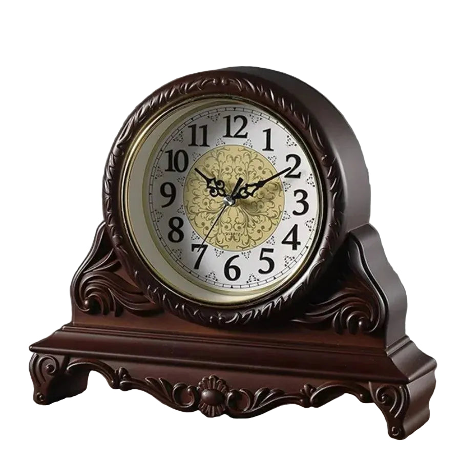 Vintage Mantel Clock | Ornate Carved Silent Table Clock | Walnut or French White | Antique Style Home Decor