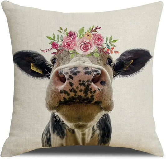 Cushion Cover Farmhouse Cow Floral Miss Moo