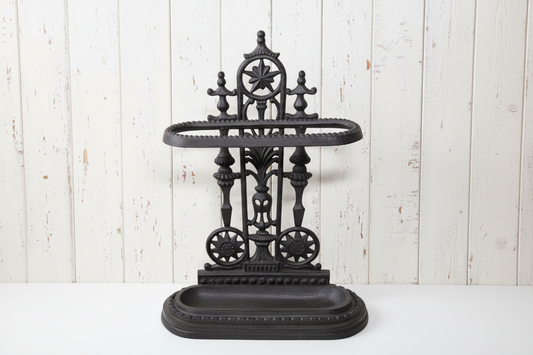 Vintage Cast Iron Umbrella Stand - Entryway Rack with Drip Tray