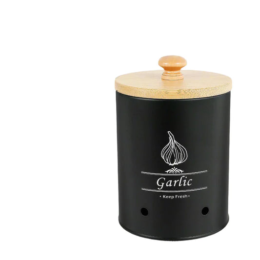 Garlic Jar Keeper Storage Container Vintage Black Farmhouse Metal