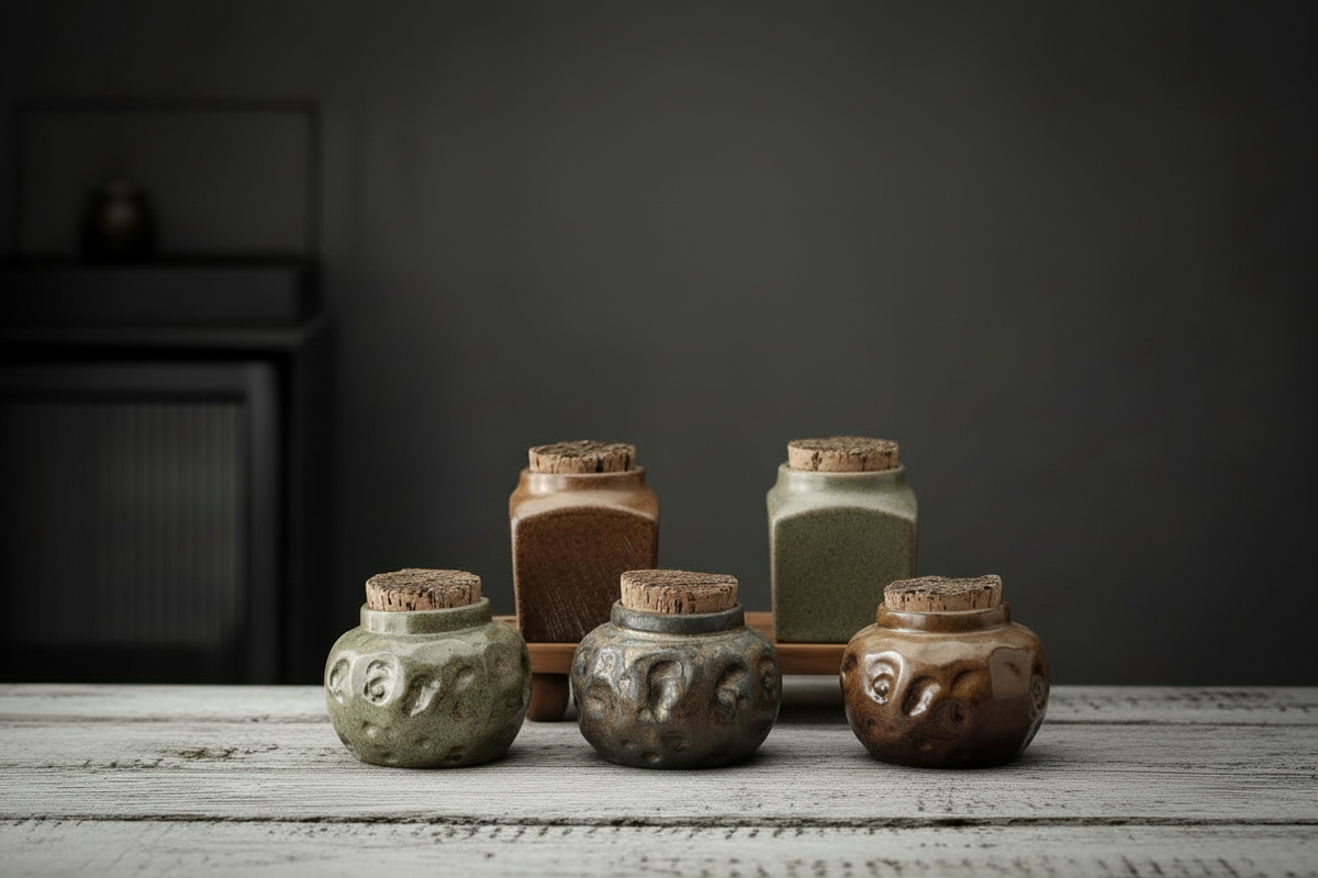 Ceramic Stone Pottery Storage Jar | Tea Coffee Sugar Salt