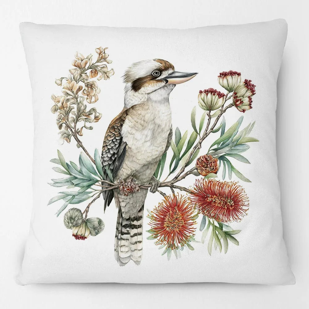 Kookaburra Cushion Cover | Watercolour Native Flowers | 45 x 45cm