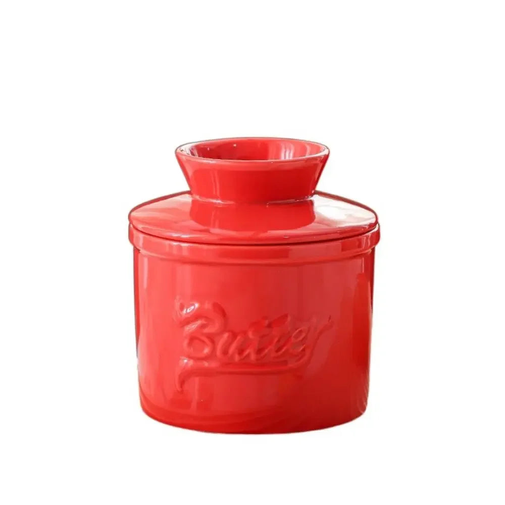 Butter Keeper Crock Retro Vintage Red Ceramic Butter Cup Holder 10cm x 9cm Base 10cm x 7.7cm