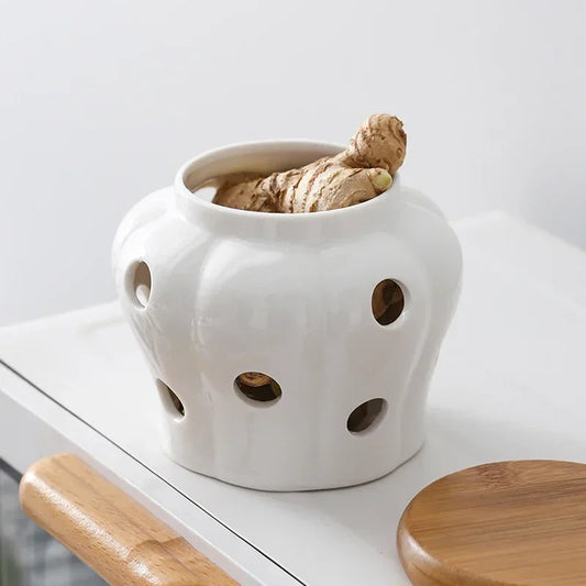 Garlic Ginger Storage Jar Classic White Wood