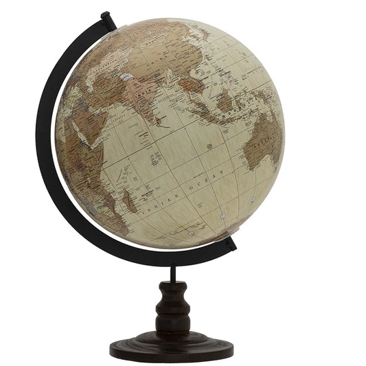 Vintage World Globe Ornament | Wooden Earth Globe Office Desk Decor | 31.5cm
