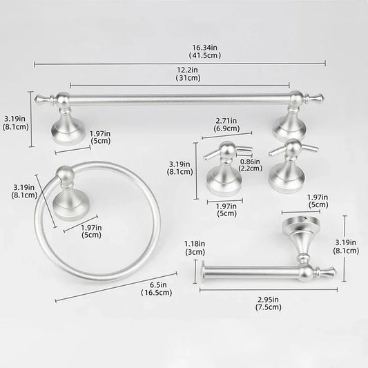 Silver Bathroom Accessories Set | Towel Bar Ring Hook Paper Holder