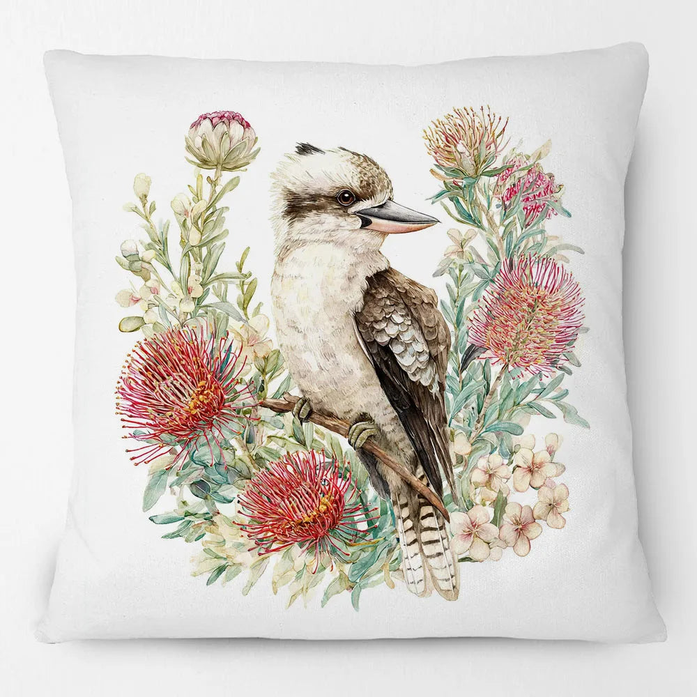 Kookaburra Cushion Cover | Watercolour Native Flowers | 45 x 45cm