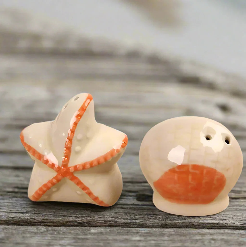 Salt Pepper Shaker Set Starfish Shell Ceramic - The Renmy Store Homewares & Gifts