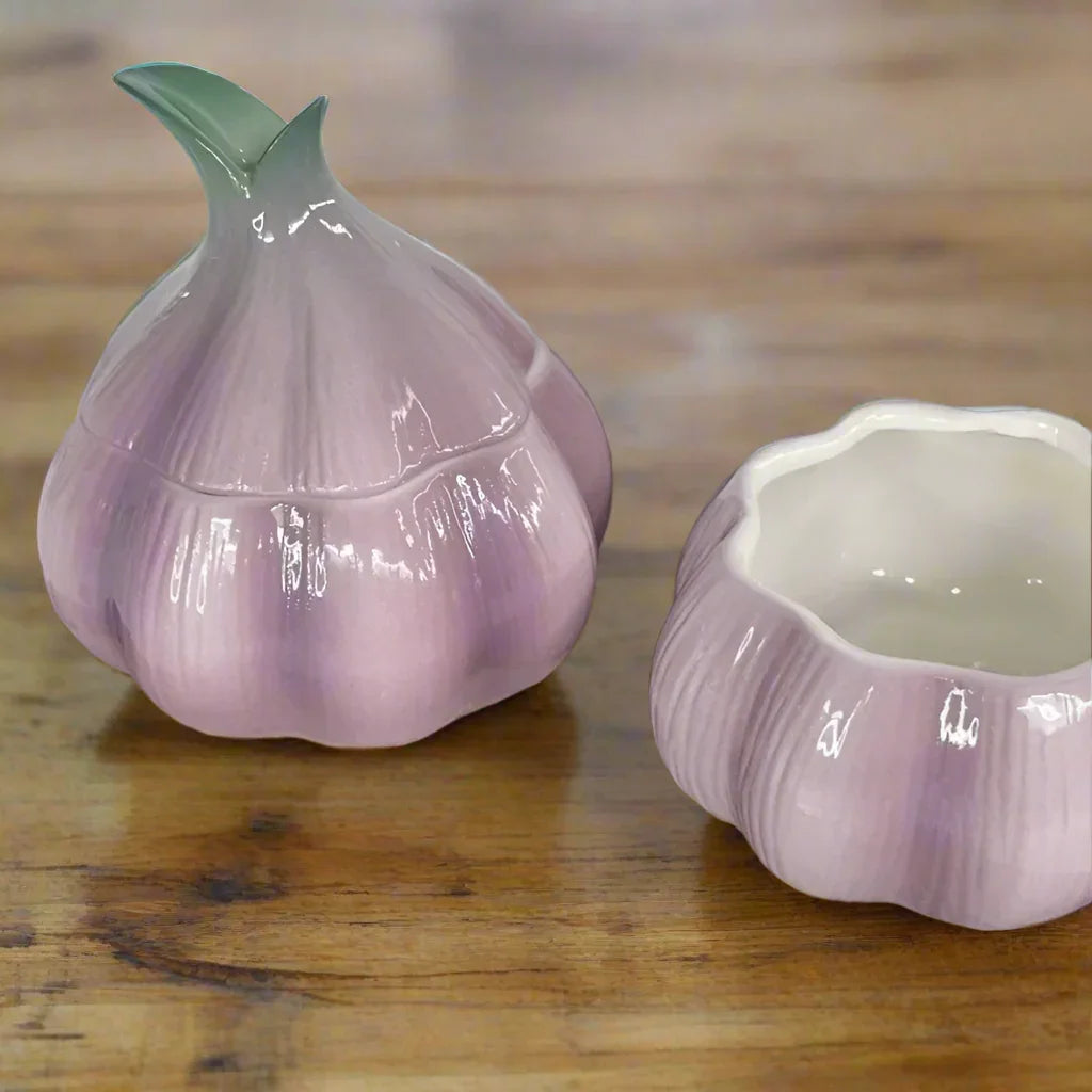 Garlic Ceramic Storage Jar | Purple Vintage Kitchen Canister