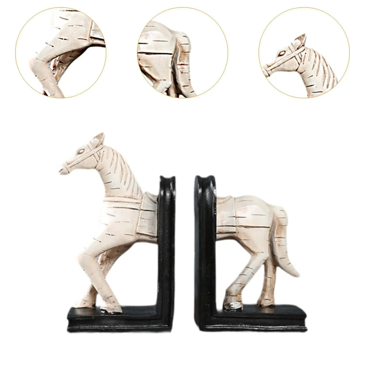 Horse Bookends | Country French Provincial Resin | Set of 2 | Shelf Décor