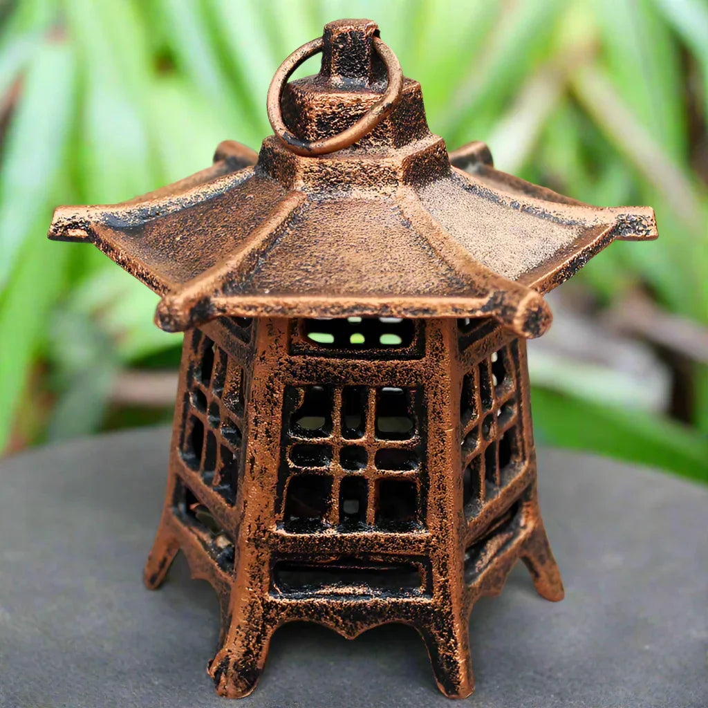 Candle Holder Lantern Asian Copper Rustic Cast Iron
