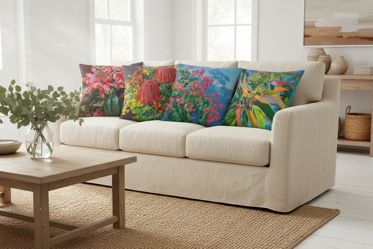 Cushion Cover Australian Flowers - Waratah Banksia Wattle