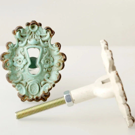 Door Furniture Knob French White Blue Heart Key