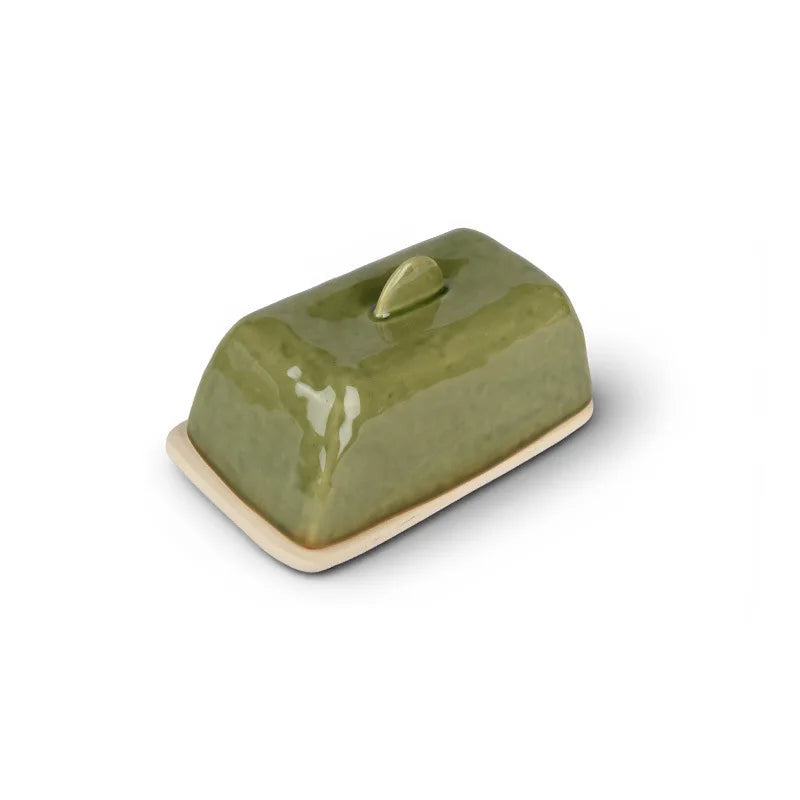 Olive Green Ceramic Butter Dish with Lid | 500ml | Country Kitchen Tableware