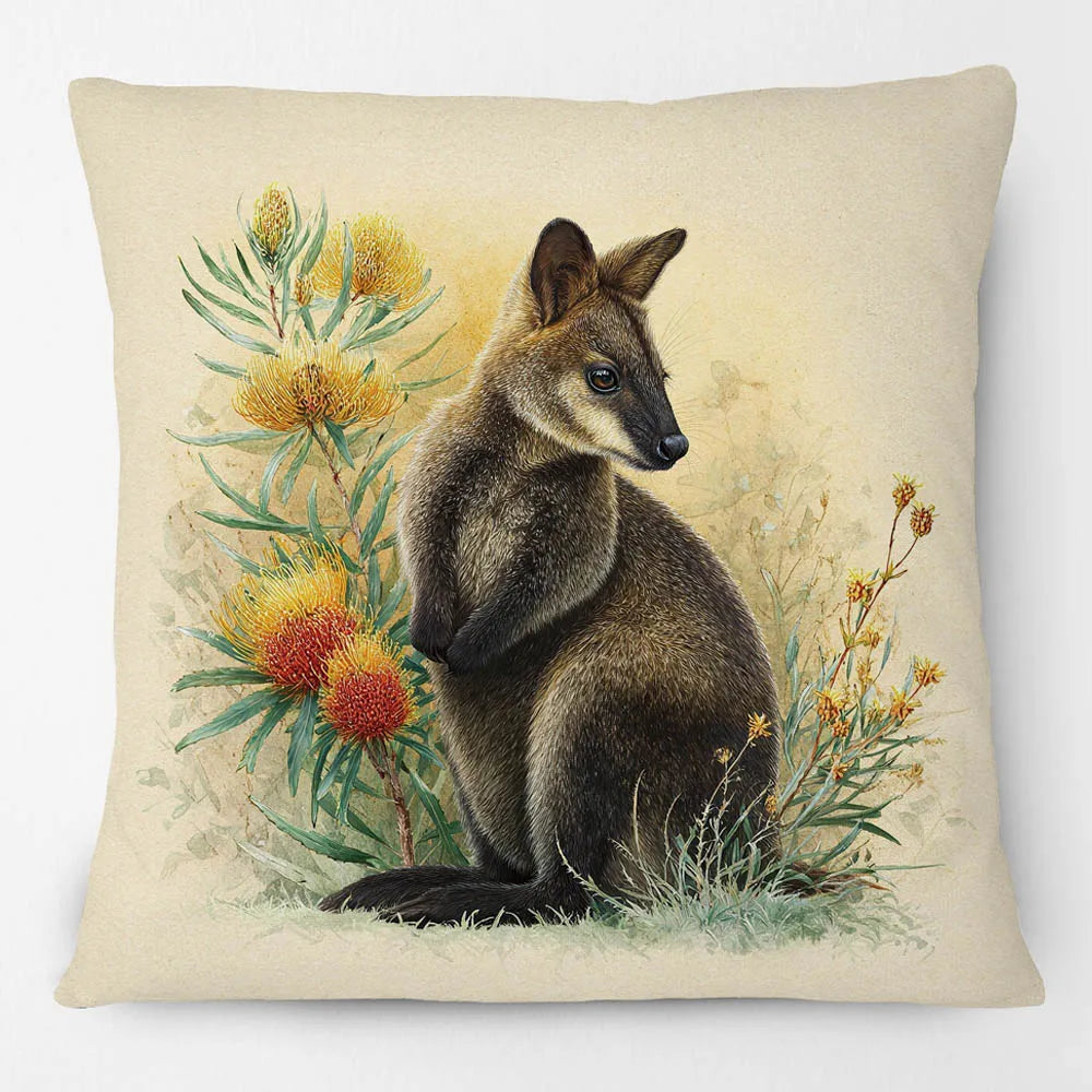 Cushion Cover Australian Animals Birds - Kangaroo Wallaby Wren