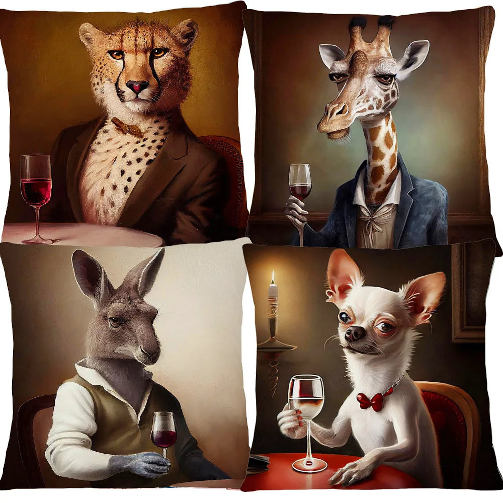Cushion Cover Vintage Wine Bar Animal Print 45cm | Cheetah Kangaroo Donkey & More