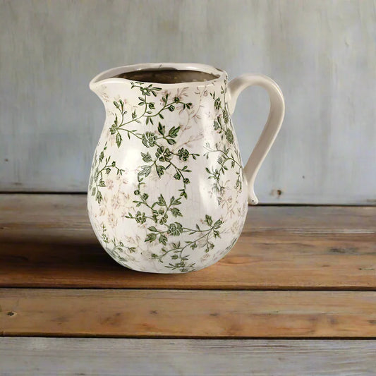 Vase Jug Pitcher Floral Leaf Cottage
