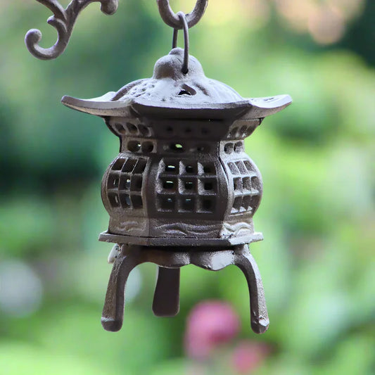 Candle Holder Lantern Asian Style Hexagonal Cast Iron