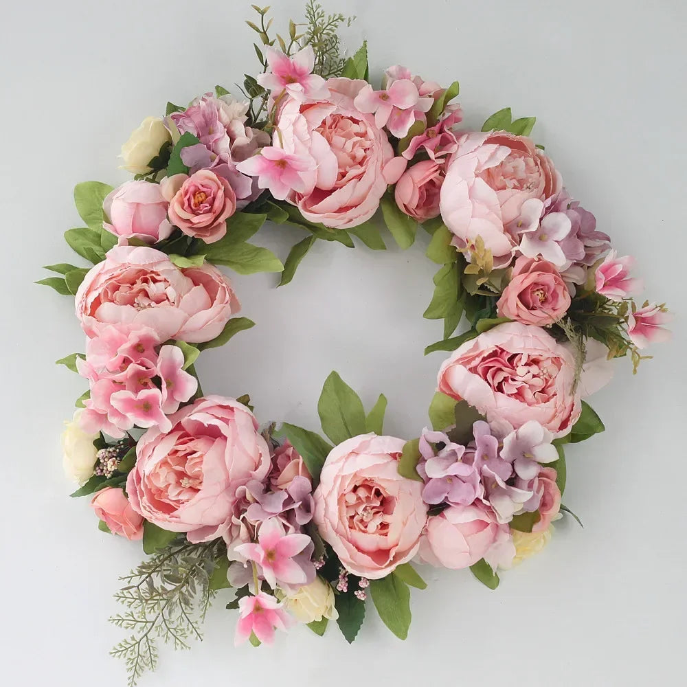 Peony Pink Flower 40cm Wreath Floral Country Cottage