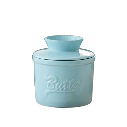 Butter Keeper Crock Retro Vintage Blue Ceramic Butter Cup