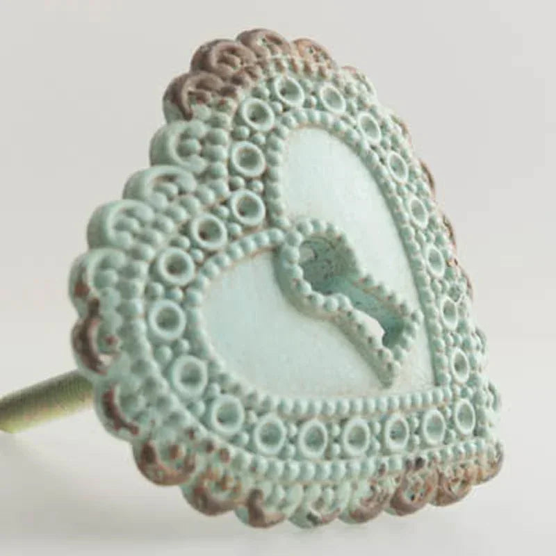 Door Furniture Knob French White Blue Heart Key