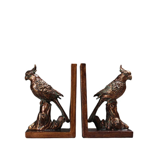 Parrot Bookends Rustic Vintage Antique Resin Decorative Pair 11x9.7x14.5cm