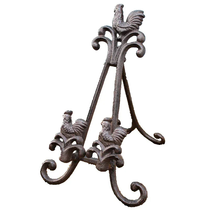 Display Stand Book Plate Easel Farmhouse Rooster Cast Iron