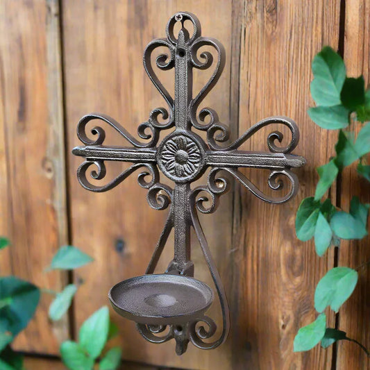 Candle Wall Holder Cross Rustic Cast Iron - The Renmy Store Homewares & Gifts