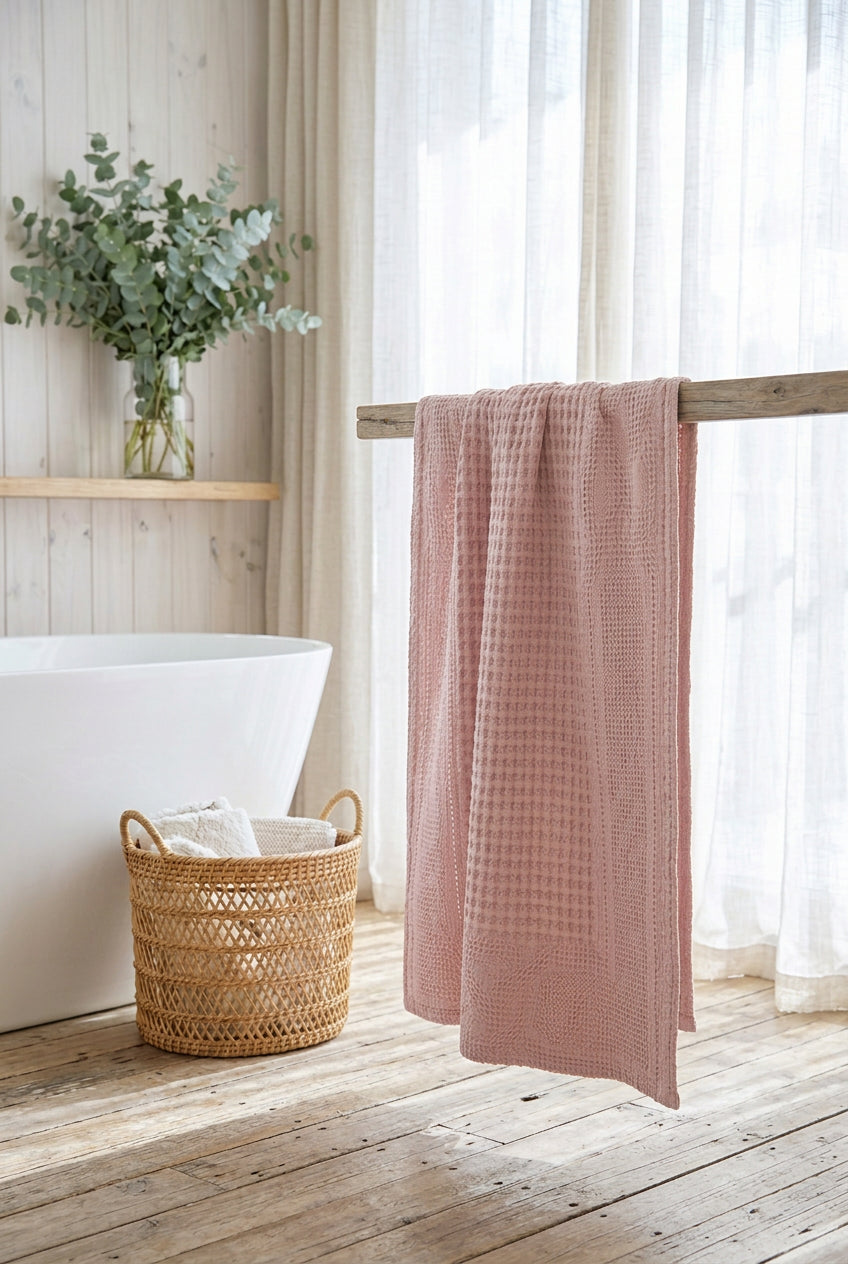 Cotton Waffle & Twill Bath Towel | 70 x 140cm | Textured Woven Designs