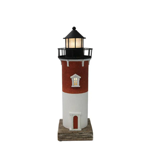 Lighthouse Night Light Vintage Red White Black 32.5cm - LED Decor