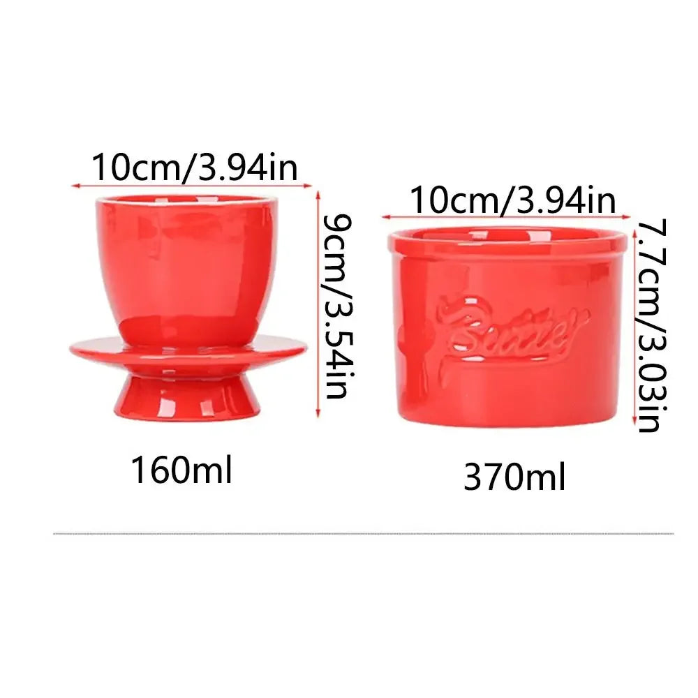 Butter Keeper Crock Retro Vintage Red Ceramic Butter Cup