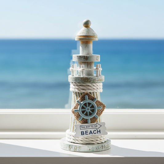Wooden Lighthouse Ornament 19.5cm | Coastal Nautical Beach House Decor