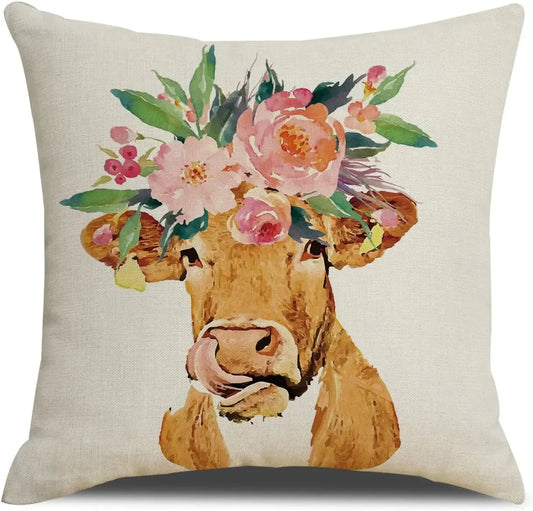 Cushion Cover Farmhouse Cow Floral Miss Betty