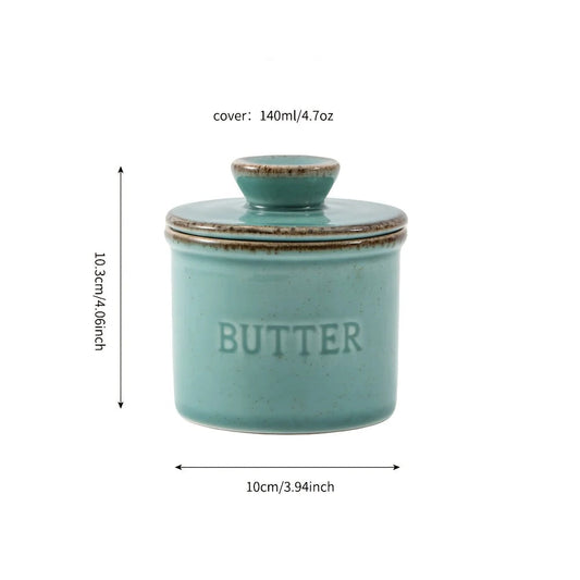 Butter Crock Dish Aqua Green Blue - Ceramic Kiln Turned Butter Dish with Lid