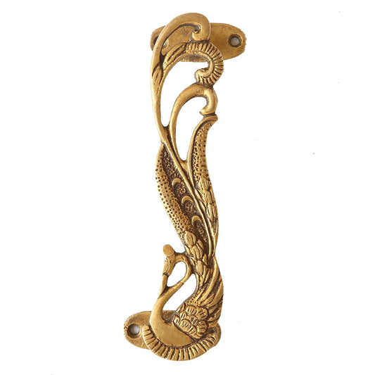 Solid Brass Peacock Door Handle | Vintage Phoenix Pull Handle | Wardrobe, Cabinet & Front Door