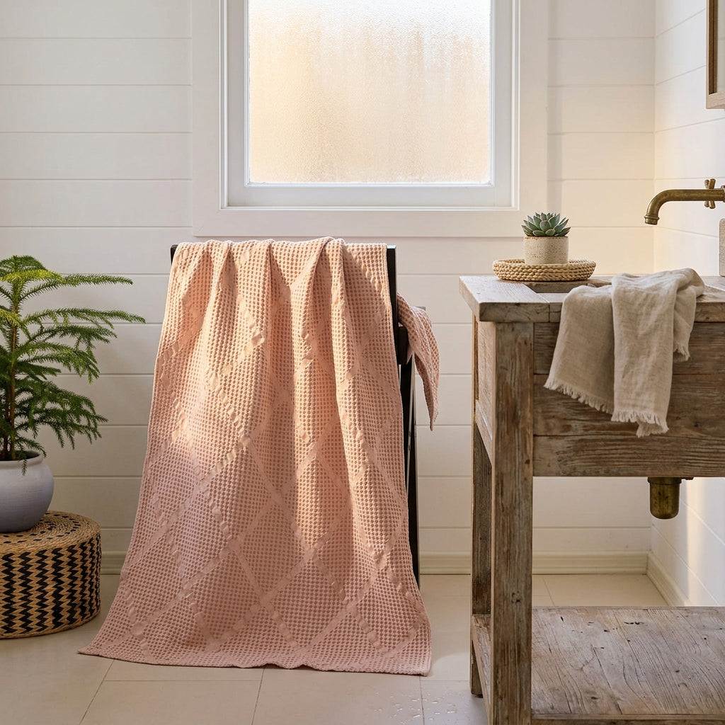 Cotton Waffle & Twill Bath Towel | 70 x 140cm | Textured Woven Designs