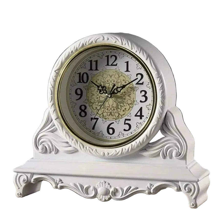 Vintage Mantel Clock | Ornate Carved Silent Table Clock | Walnut or French White | Antique Style Home Decor
