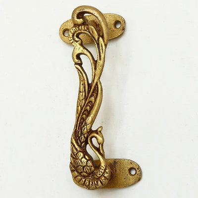 Solid Brass Peacock Door Handle | Vintage Phoenix Pull Handle | Wardrobe, Cabinet & Front Door