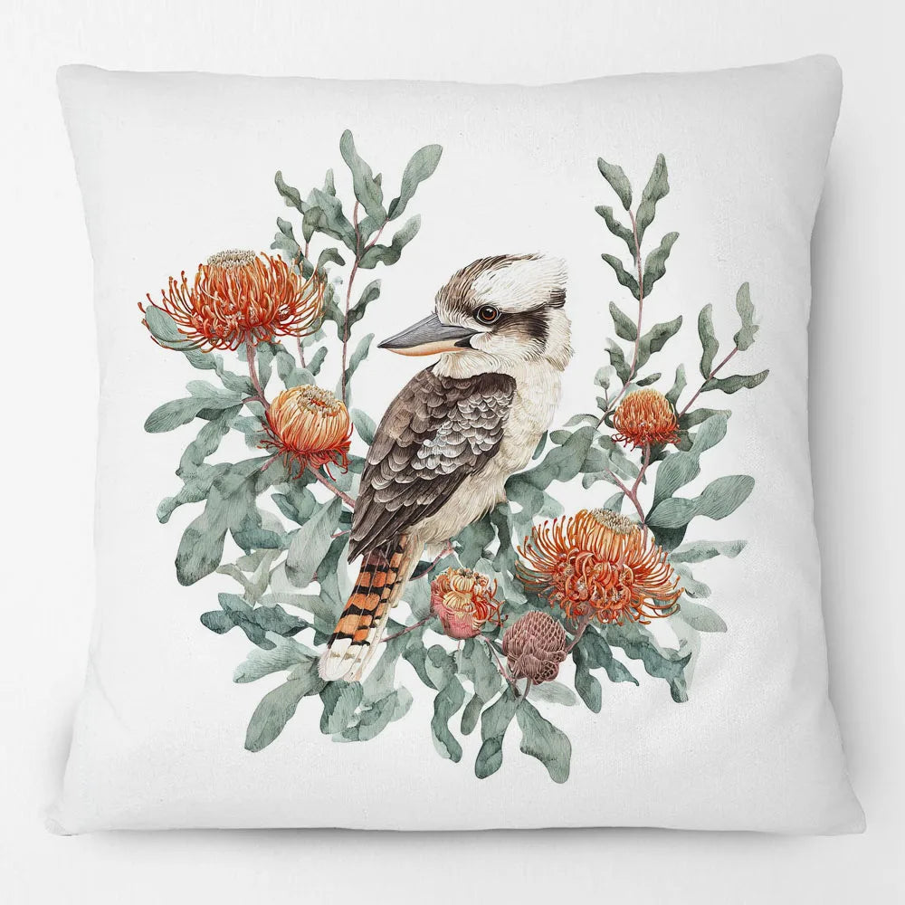 Kookaburra Cushion Cover | Watercolour Native Flowers | 45 x 45cm