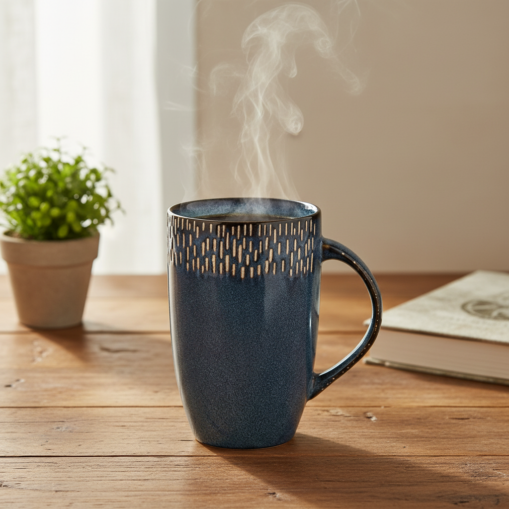 Large Blue Glaze Ceramic Mug 600ml | Coffee Tea Coastal Kitchen