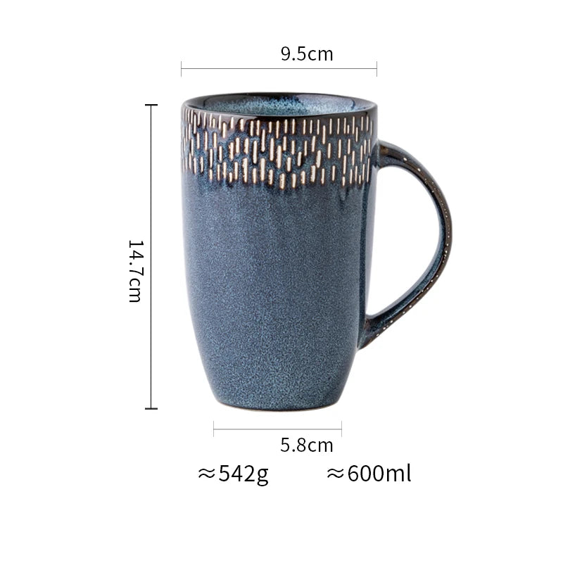 Large Blue Glaze Ceramic Mug 600ml | Coffee Tea Coastal Kitchen