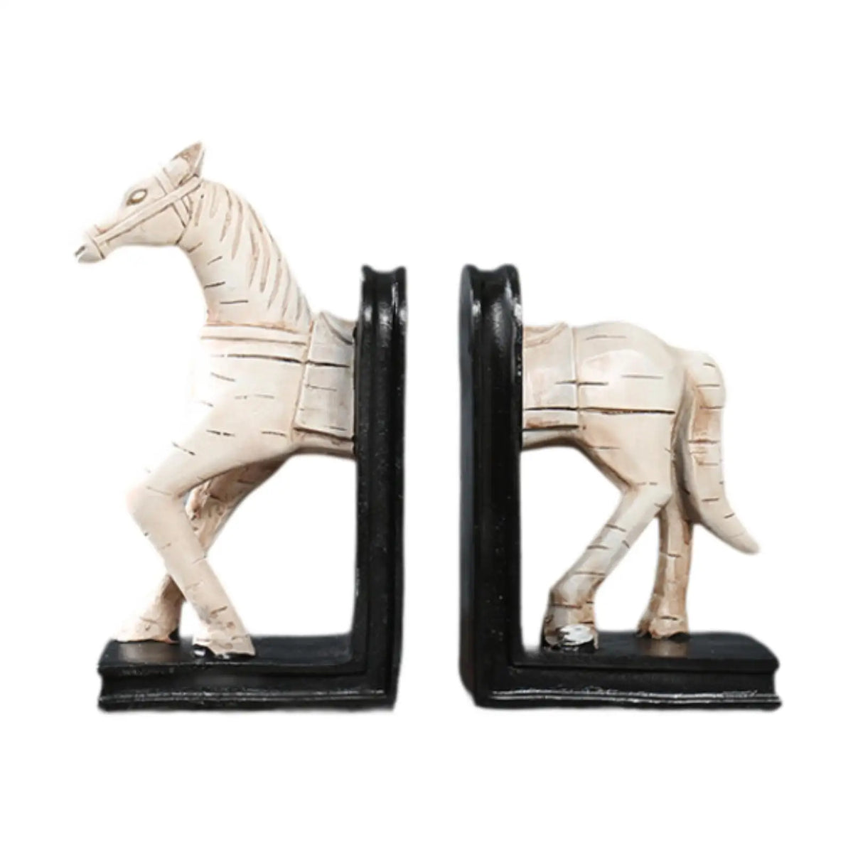Horse Bookends | Country French Provincial Resin | Set of 2 | Shelf Décor