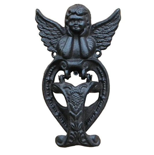 Door Knocker Cast Iron Angel Cherub Vintage - 22.8x13.6cm
