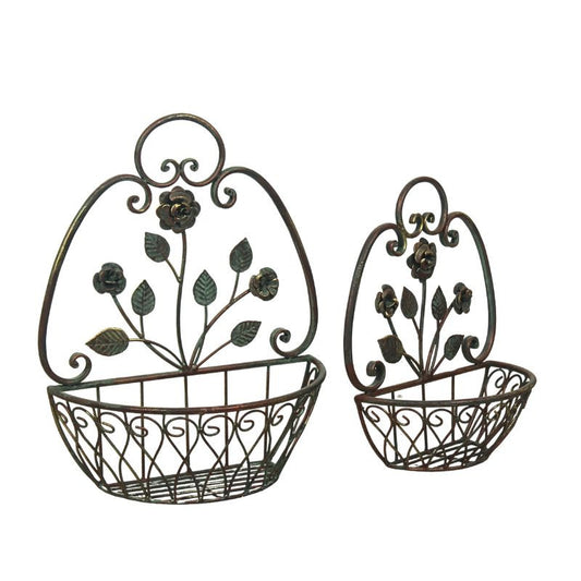 Wall Planter Basket Set of 2 | Rustic Cottage Garden Vintage Flower Pot