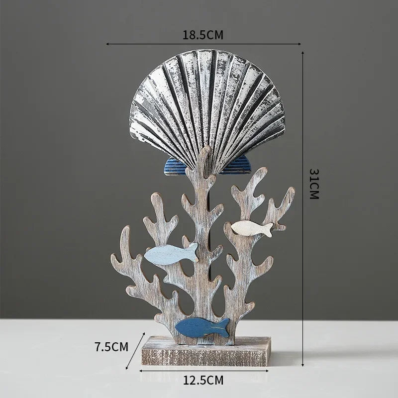 Seahorse Starfish Shell Fish Coastal Wood Ornaments - The Renmy Store Homewares & Gifts