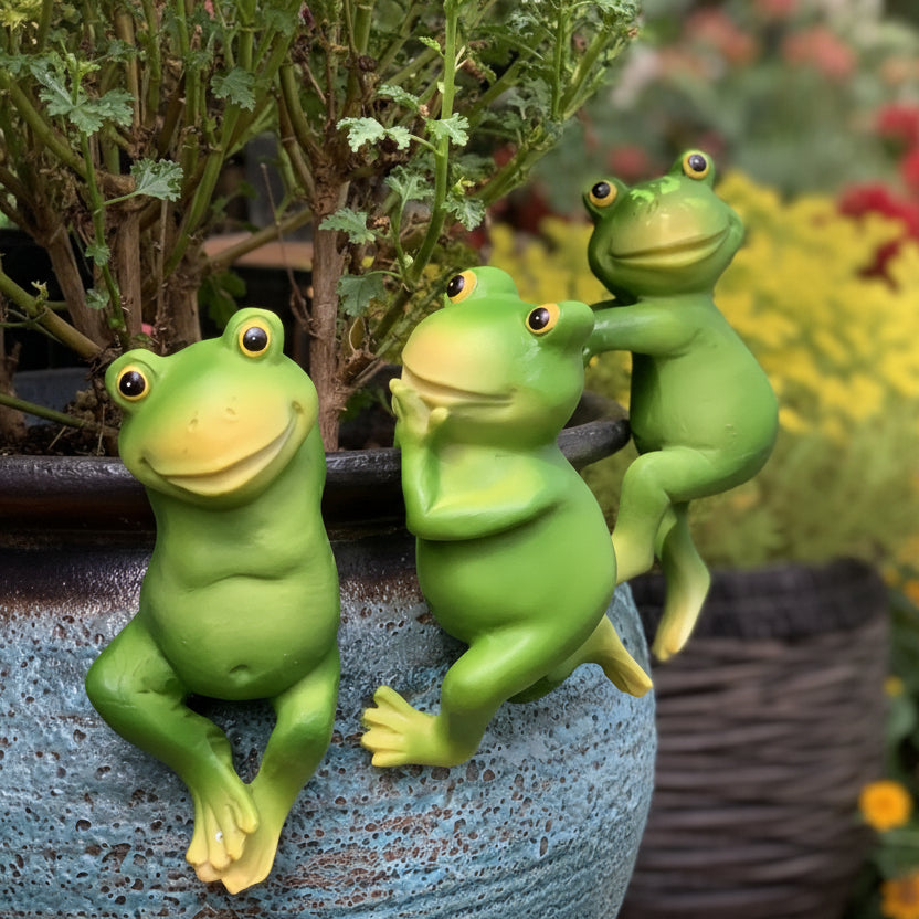 Happy Frog Pot Sitter Set 3pc - Resin Garden Planter Decor