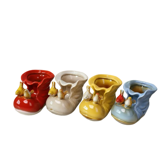 Ceramic Boot Pot Planter with Birds approx 13cm Wide x 9cm Tall