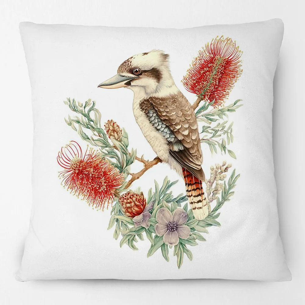 Kookaburra Cushion Cover | Watercolour Native Flowers | 45 x 45cm