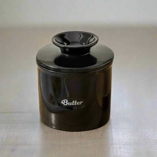 Butter Crock Retro Vintage Black Ceramic Butter Cup